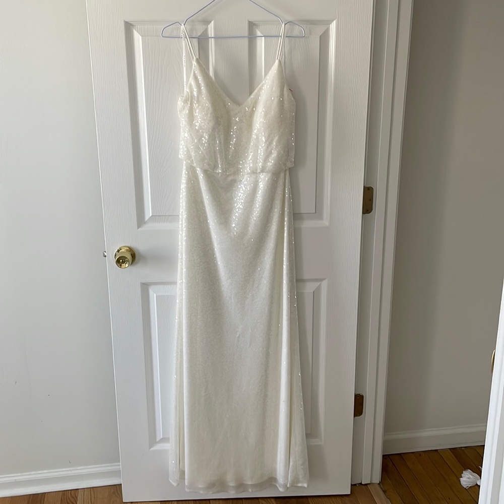 After Six floor length sequin ivory gown